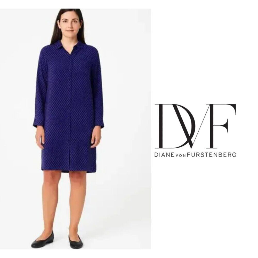 NEW Diane von Furstenberg Women's Button Down 100% Silk Shirt Dress DVF 2